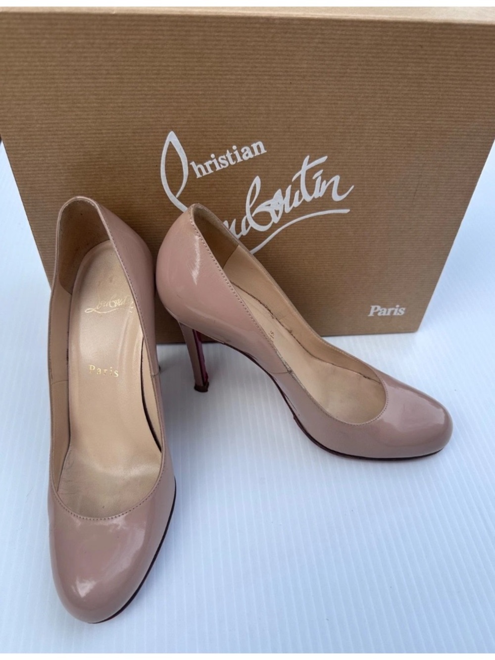 Christian Louboutin Sz EU 37 Nude Patent Leather Ultra High Heels 4"